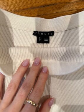 Theory Cream Ribbed Stretch Top